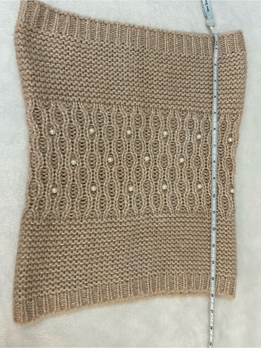 Betsey Johnson Knit Infinity Scarf Pearl Embellished Beige Oatmeal One Size
